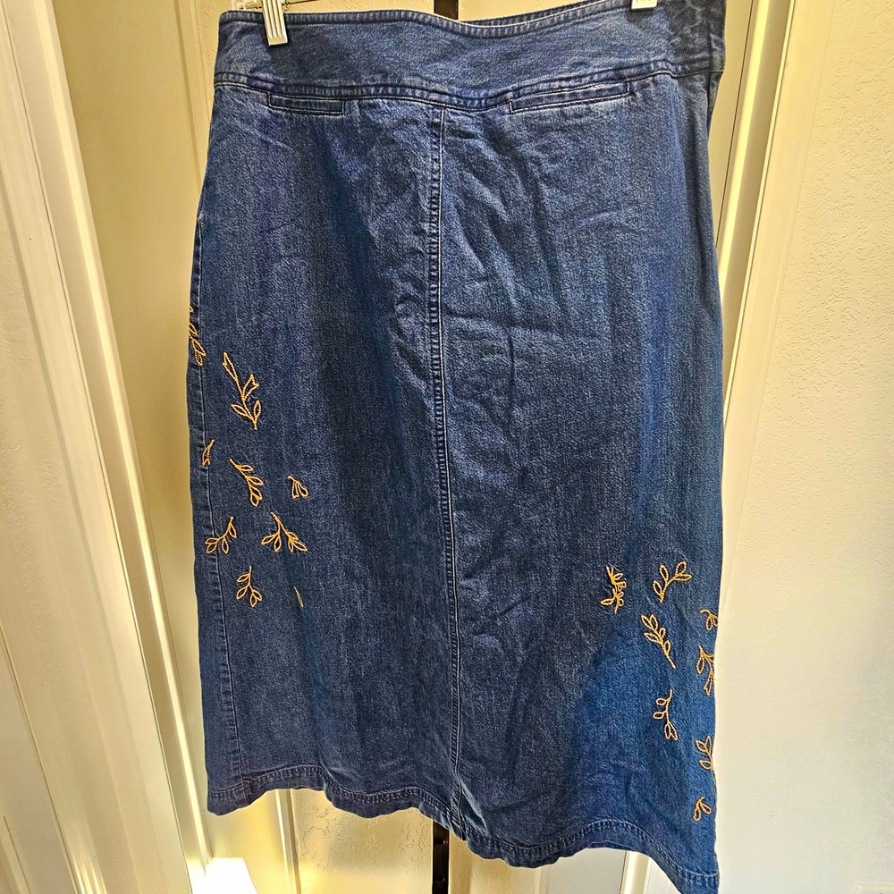 Vintage Crazy Horse Liz Claiborne Denim Skirt Embroidered Y2K Boho 31" Waist